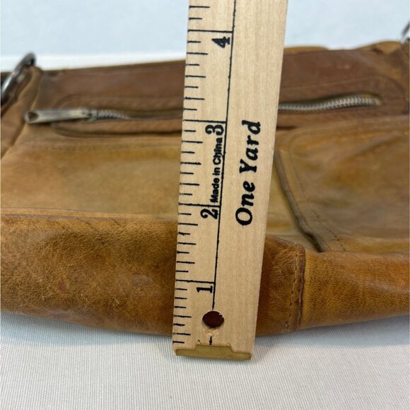 Vintage 70s Brown Leather Shoulder Bag Adjustable Strap Zipper Pocket - Picture 15 of 16